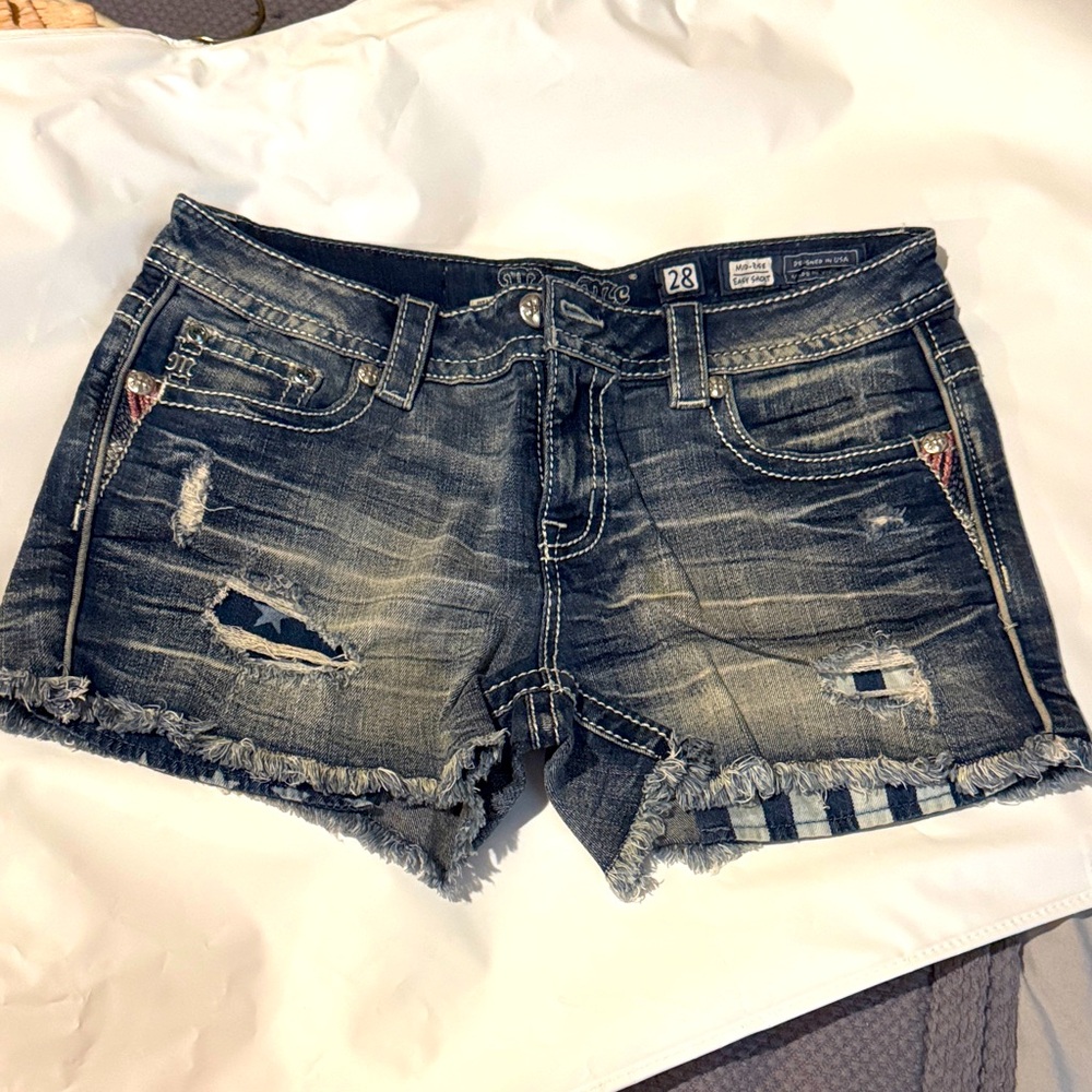 Miss Me Blue Distressed Jean Shorts